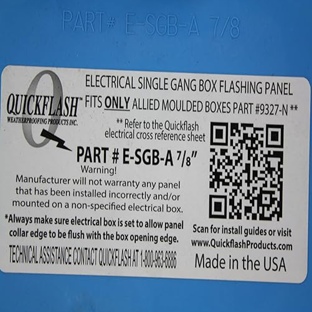 Quickflash Electrical Single Gang Box Flashing Panel E- E-SGB-A-7/8"