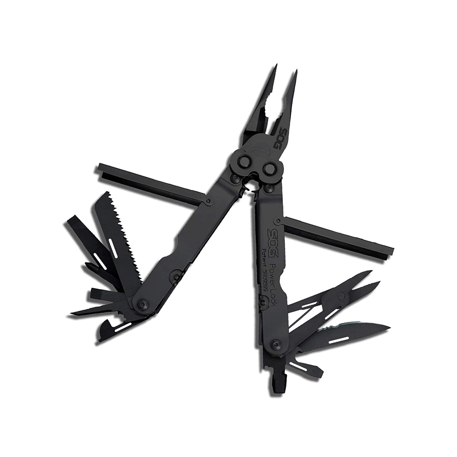 SOG PowerLock Multi-Tool- Compound Leverage Technology with EOD Crimper Device, 420 Stainless Steel Body, 18 Lightweight Specialty Tools (B61N-CP) , Black