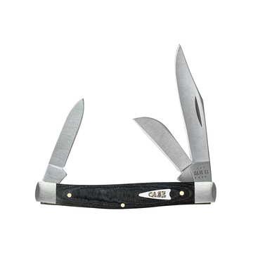 POCKET KNIFE MEDIUM STOCKMAN - SMOOTH BLACK MICARTA, ITEM 27818, LENGTH CLOSED 3 1/4 INCH (10344 SS)