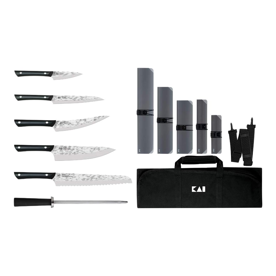 Kai PRO 7 Piece Culinary Kitchen Knife Set with Knife Roll