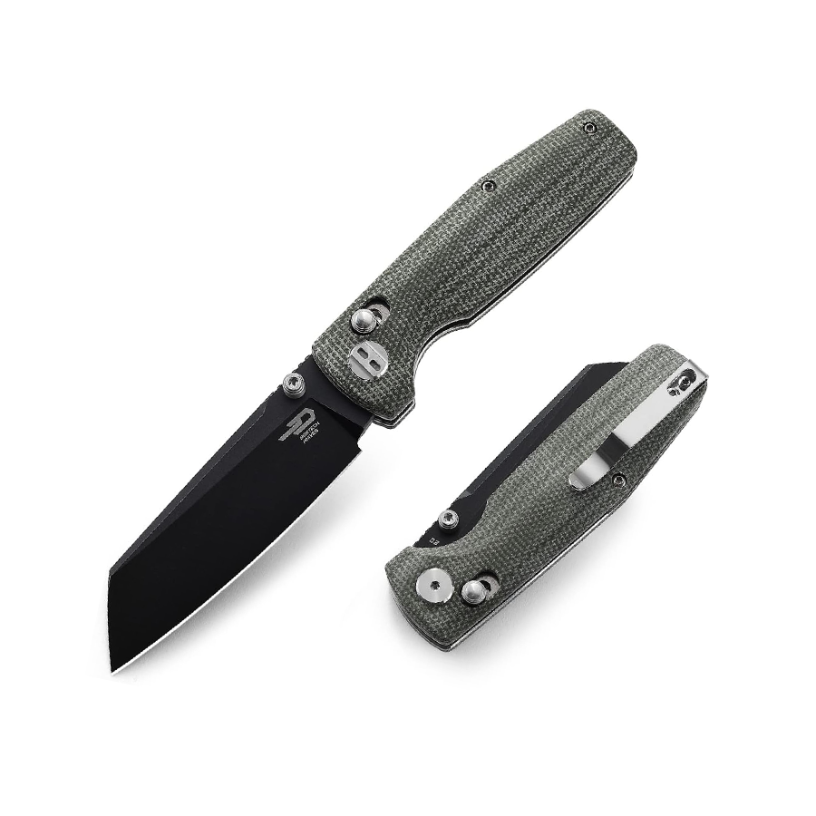 BESTECH KNIVES Pocket Folder Folding Knife: 3.07" D2 Steel Black Cleaver Blade