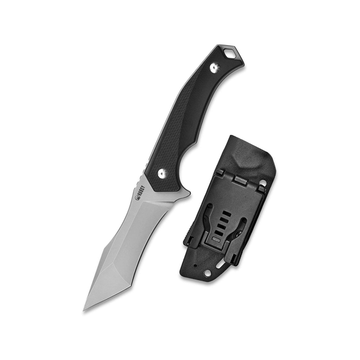 KUBEY KU157 Fixed Blade Tactical Knife, Full Tang Knife with Tanto Carbon Steel Blade and Kydex Sheath, for Outdoor Survival and Hiking (Gray)