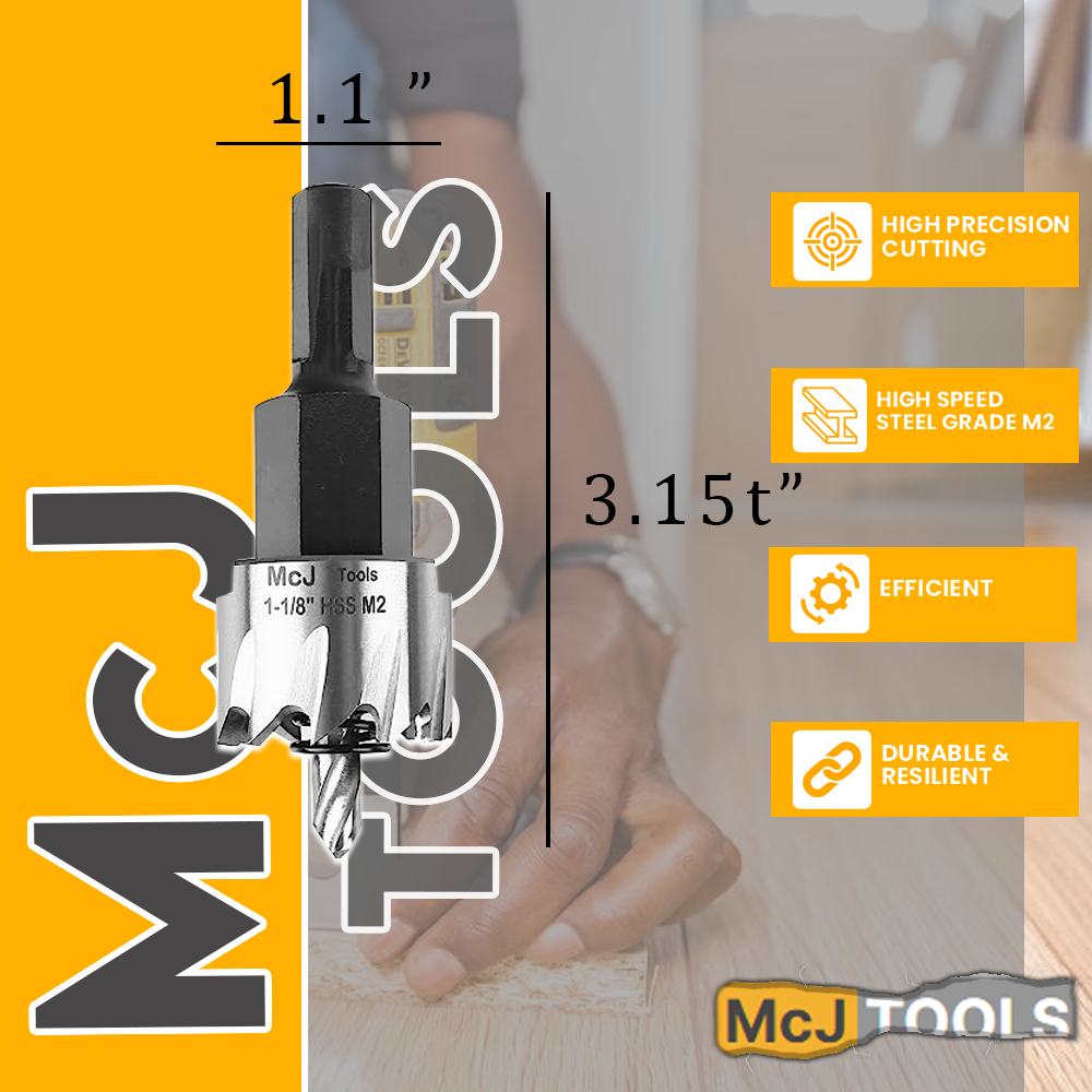 McJ Tools 1-1/8 Inch HSS M2 Drill Bit Hole Saw for Metal