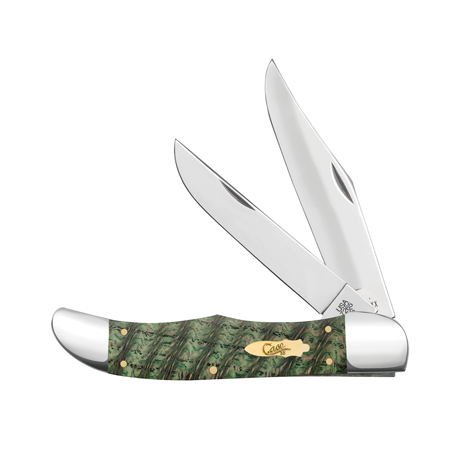 64072 Green Curly Oak Wood Stainless Pocket Knife