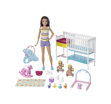 Playset with Skipper Babysitters Doll, 2 Baby Dolls, Crib and 10+ Pieces of Working Baby