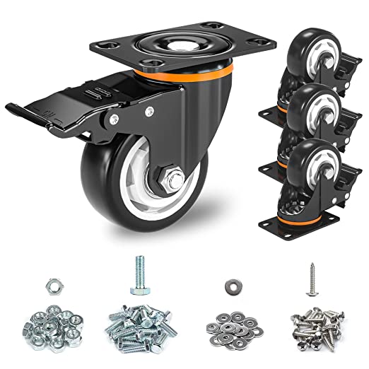 Inch Caster Wheels, Heavy Duty 3” Casters Set of 4 with Brake