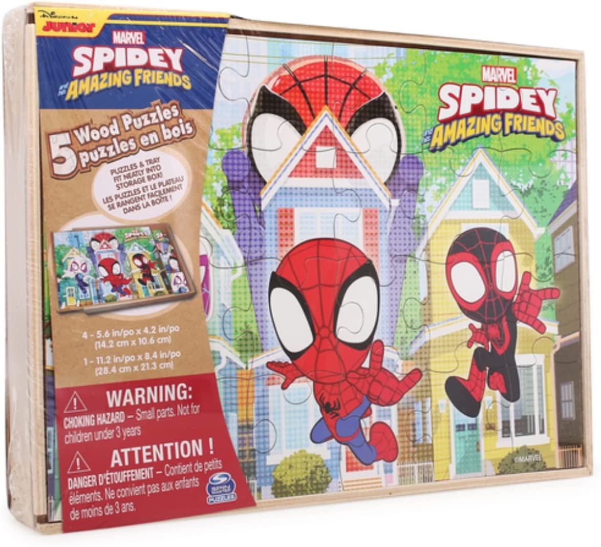 Set of 5 Wood Puzzles with Storage Box for Kids