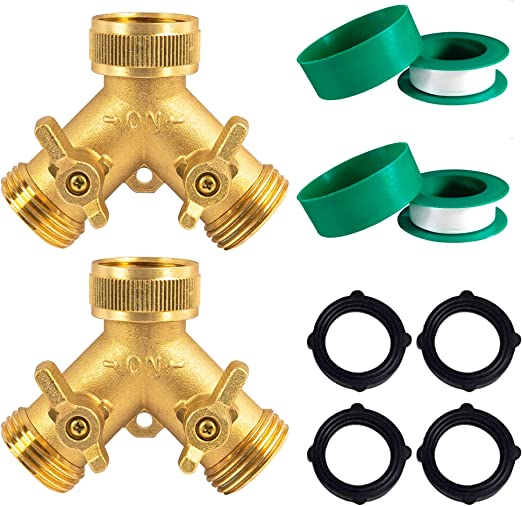 Garden Hose Splitter (2 Way), Solid Brass Hose Y Splitter 2 Valves